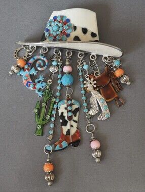 Lunch At The Ritz LATR 2GO Western Theme Cowboy Hat Pin Brooch Charm Dangle Boot